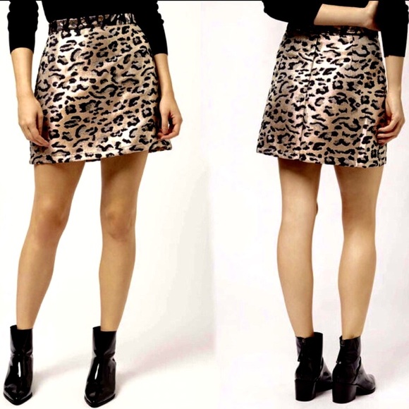 New TOPSHOP metallic shimmer leopard print skirt - Picture 4 of 5